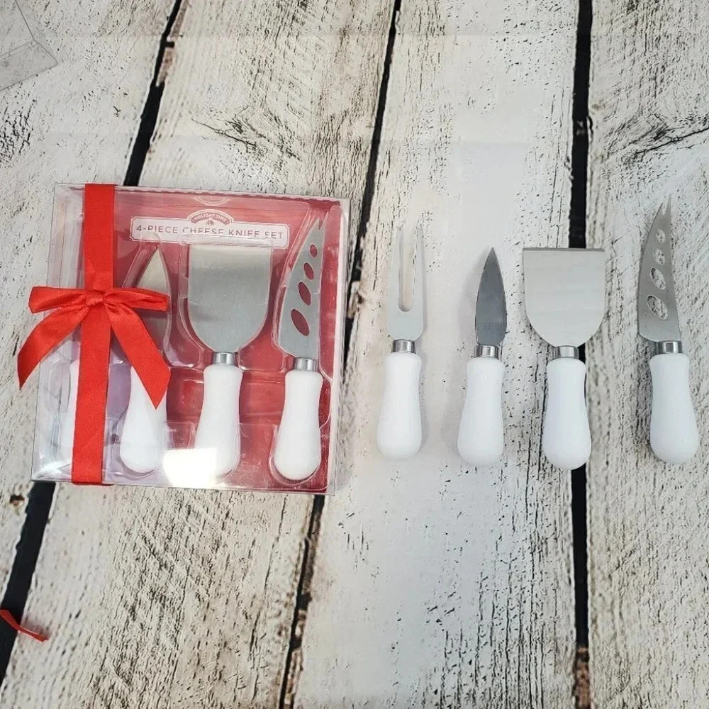 White 4 Piece Cheese Knife Set and White 6 Piece Appetizer Spoon Set - Picture 7 of 7